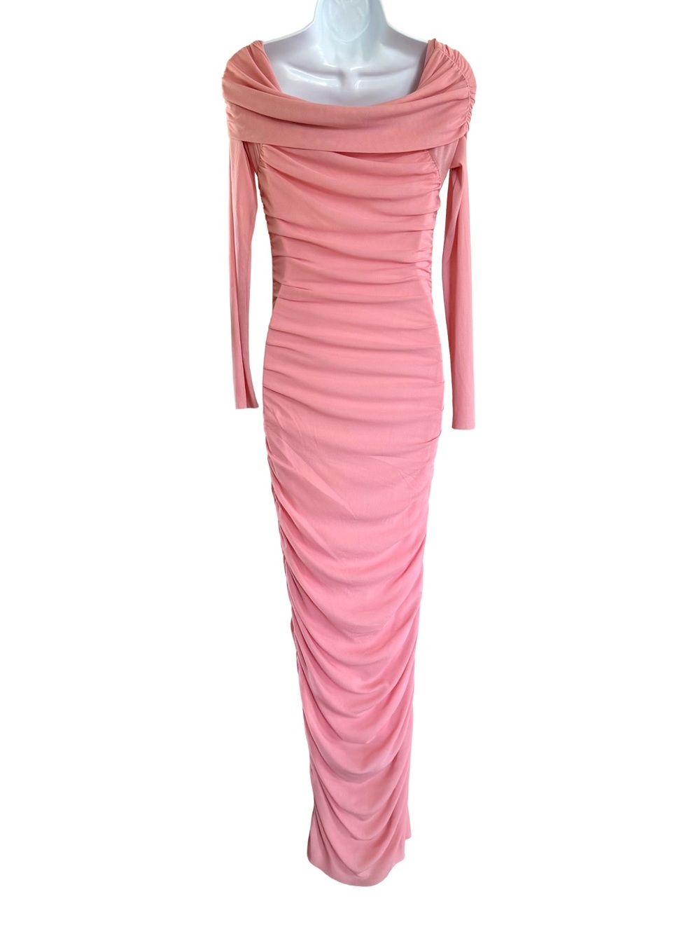 Jasmine Tookes x BUMPSUIT Off Shoulder Soft Mesh Maxi Dress Pink L - Picture 6 of 10
